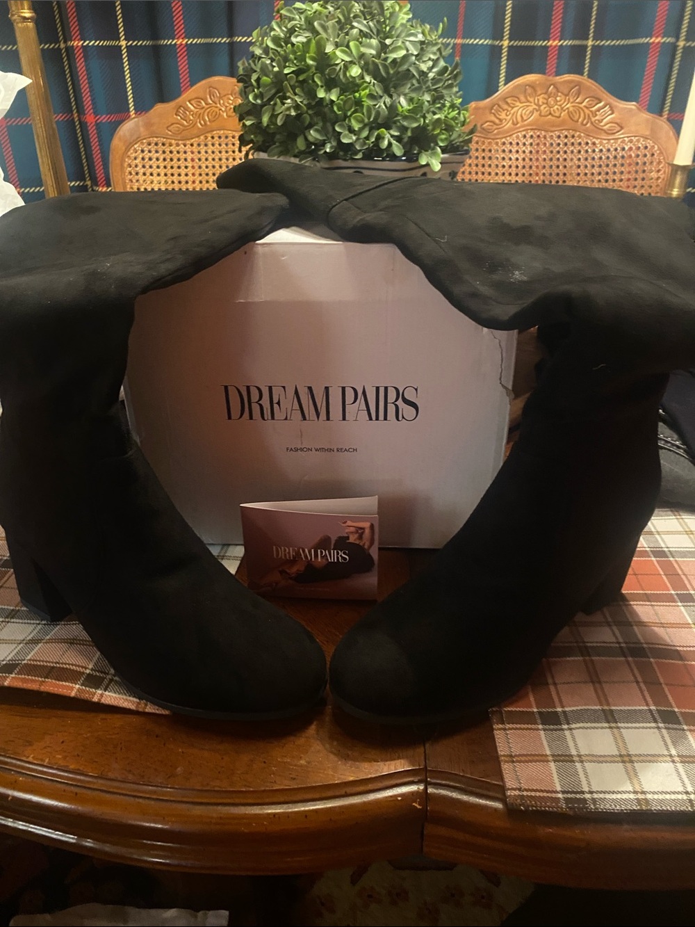 NIB Dream Pairs Black Over-The-Knee Suede Boots with Block Heel 8.5